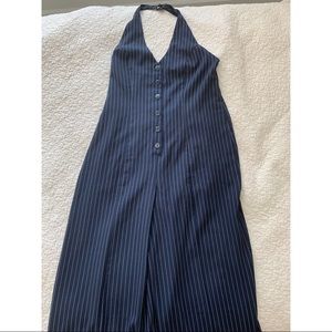 Navy Blue Halter Top pinstripe wide leg  jumpsuit